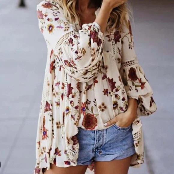 Free People Just the Two of Us Ivy Floral Tunic - Picture 1 of 8